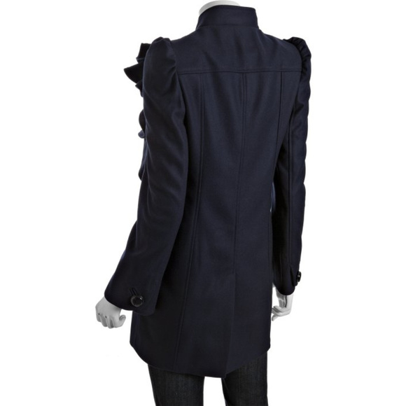 French Connection  Navy  Ruffle Peacoat  Sz 6 - Picture 2 of 8